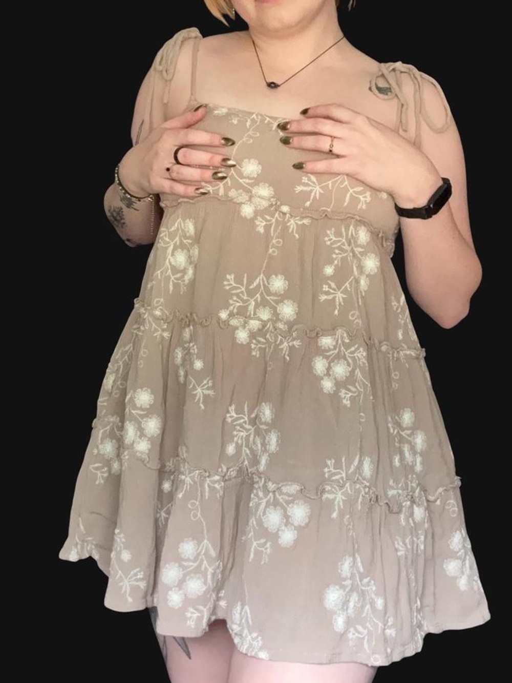 Speechless Taupe Floral Embroidered Mini Dress - Picture 2 of 5